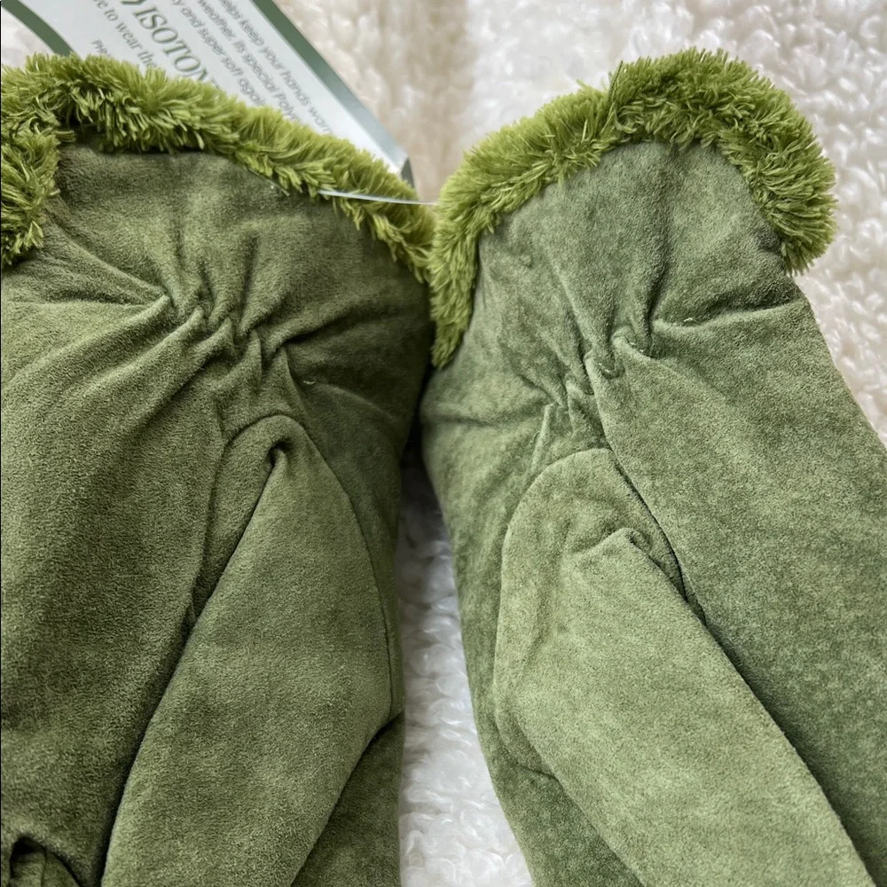 Isotoner Olive Green Suede Genuine Leather Women's Gloves NWT Size S - Picture 10 of 14